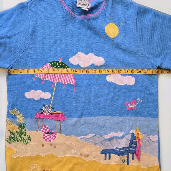 The Quacker Factory Beach Scene Knit Short Sleeve Tunic Top Beaded Size XL - Picture 10 of 12